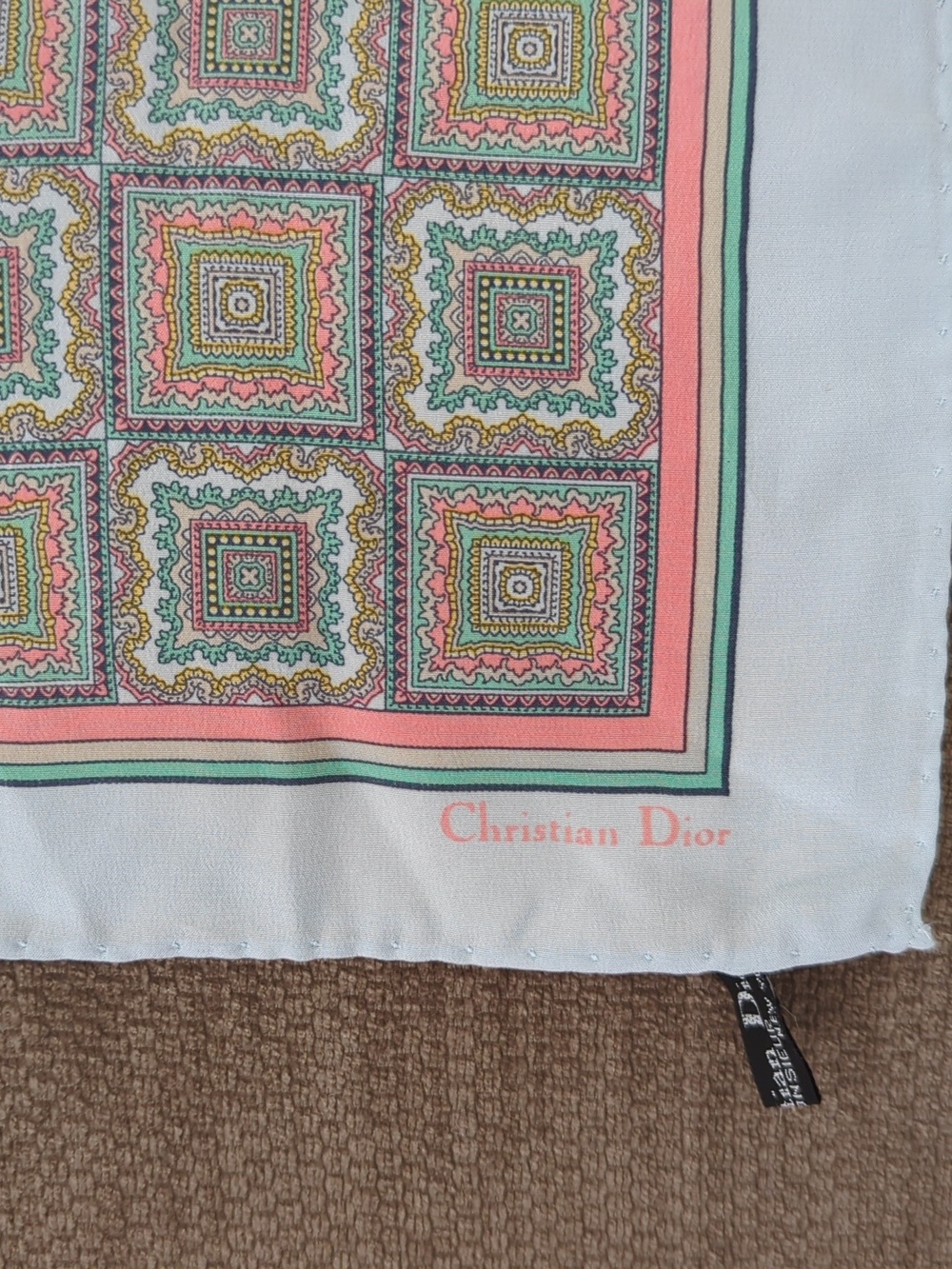 Christian Dior Silk Geometric Print Pocket Square Scarf